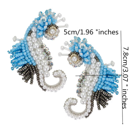 Marine Series Rhinestone Patches - Handmade Shell Starfish Seahorse Leaf Beaded Sewing Appliques for DIY Clothing
