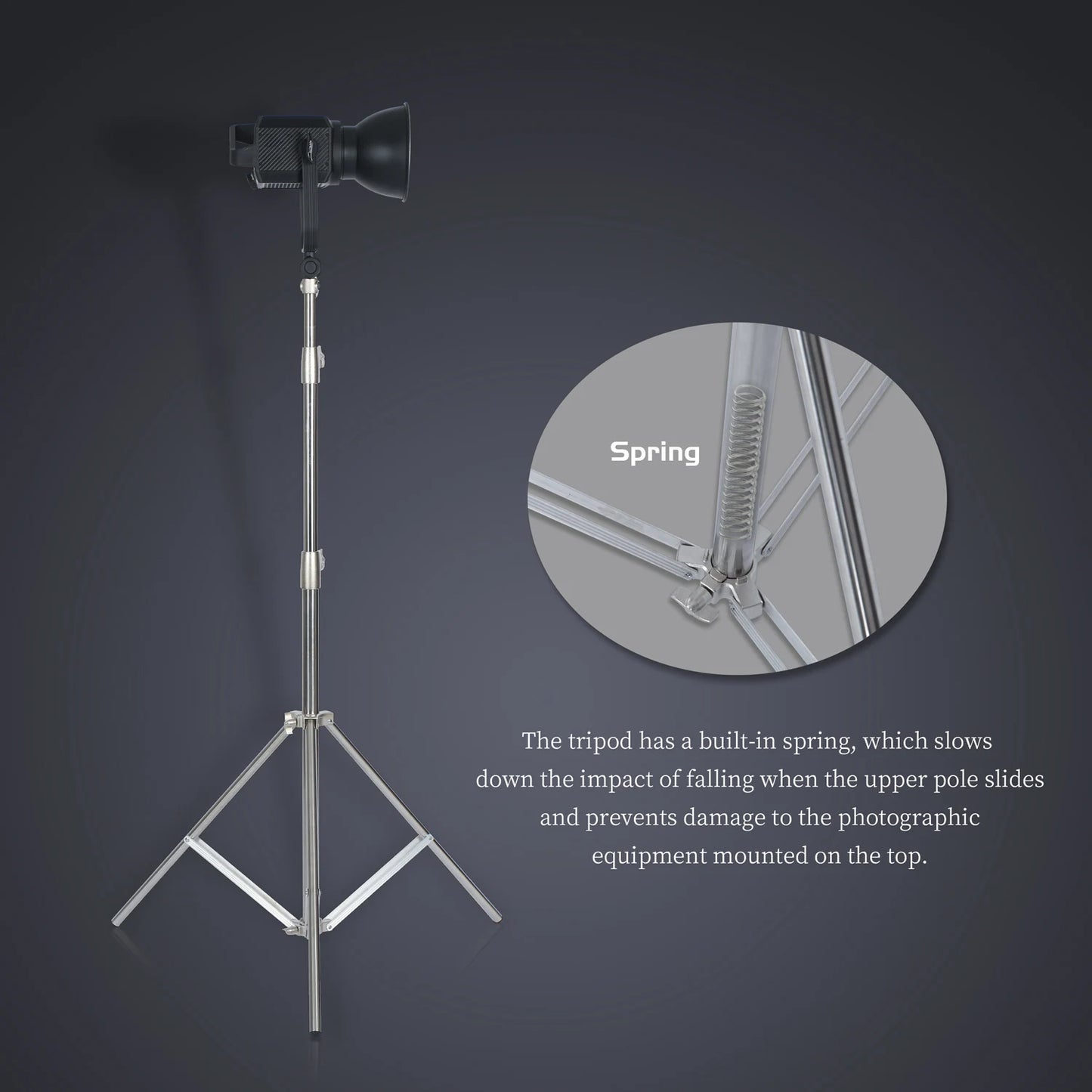 290cm Air Pressure Tripod - 10kg Bearing Stainless Steel Light Stand for Camera, Ring Light, Live Streaming & Photography