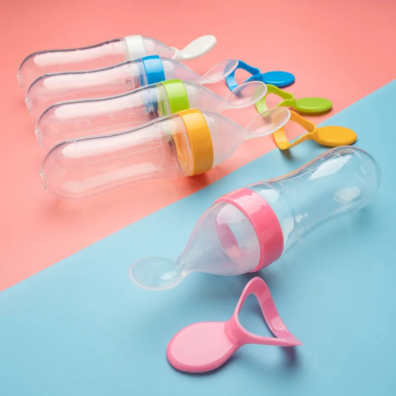 Silicone Squeezing Feeding Bottle: Newborn Baby Training Rice Cereal Food Spoon - Safe Supplement Feeder, Useful Tableware for Kids