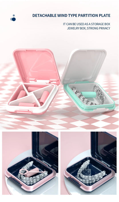 Orthodontic Retainer Storage Box – Portable Teeth Denture Cleaner & Soaking Case for Braces