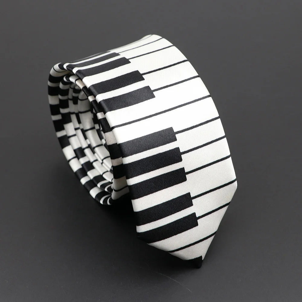Musical Notes Slim Necktie - Silky Piano & Guitar Print Tie for Men & Women, Elegant Fashion Gift