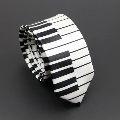 Musical Notes Slim Necktie - Silky Piano & Guitar Print Tie for Men & Women, Elegant Fashion Gift