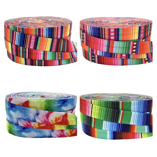 16mm Tie Dye Stripe Fold Over Elastic Ribbon - Colorful Sewing, Headwear and Gift Decoration Accessory 10Y