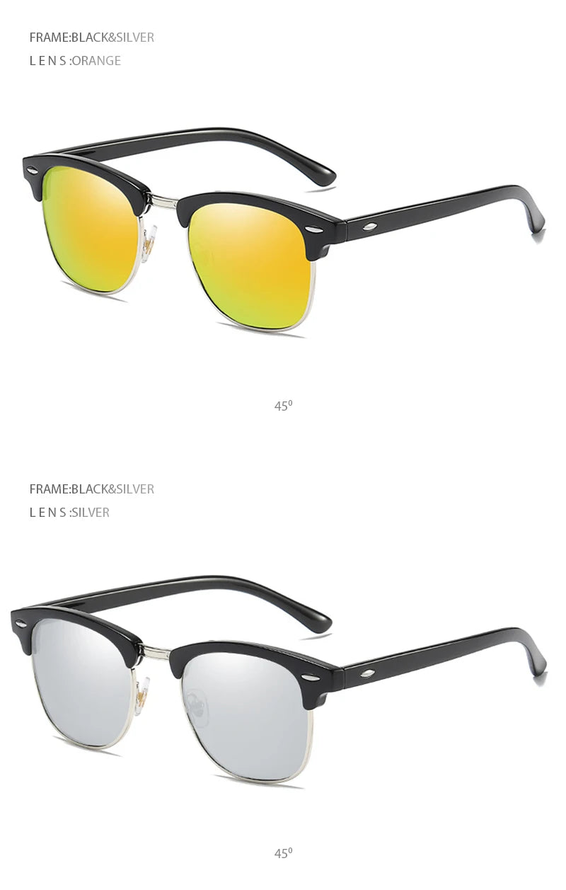 Classic Half Frame Polarized Sunglasses – Retro Rivet Design for Men & Women, Anti-Glare Black Travelling Shades