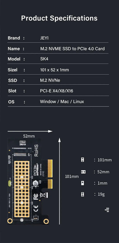 ZoeRax NVME Pro Adapter - M.2 NVME SSD to PCIe 4.0 Adapter Card for PC & Video Card