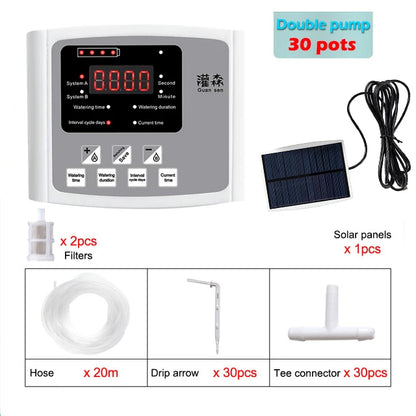 Solar Drip Irrigation System with Dual Pump & Timer | Automatic Plant Watering Device for Gardens