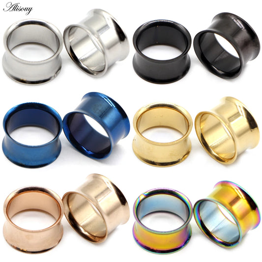 Alisouy Surgical Steel Ear Plug Kit - 2PCS No-Screw Fit Ear Gauges Tunnel Expanders for Body Piercing