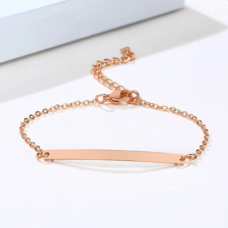 Elegant Personalized ID Bar Bracelet – 5mm Stainless Steel Link Chain for Women with Custom Name or Quote