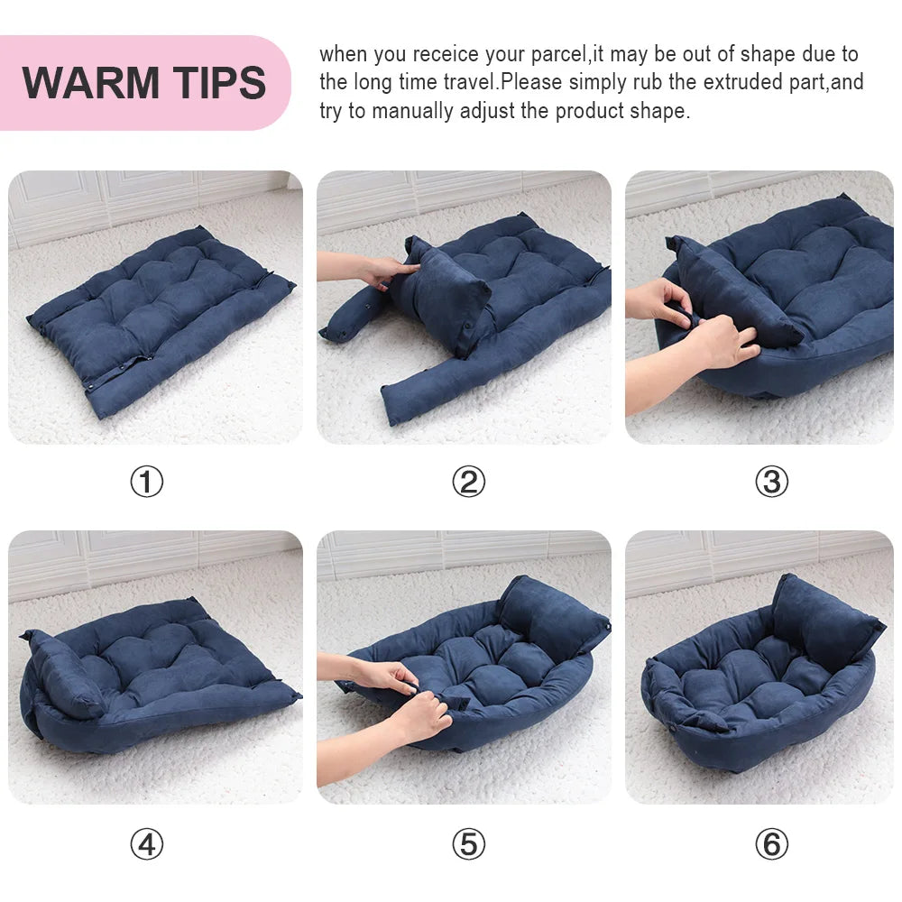 3-in-1 Multifunction Pet Bed – Soft Dog & Cat Cushion, Warm Winter Sofa Nest for Puppies & Kittens