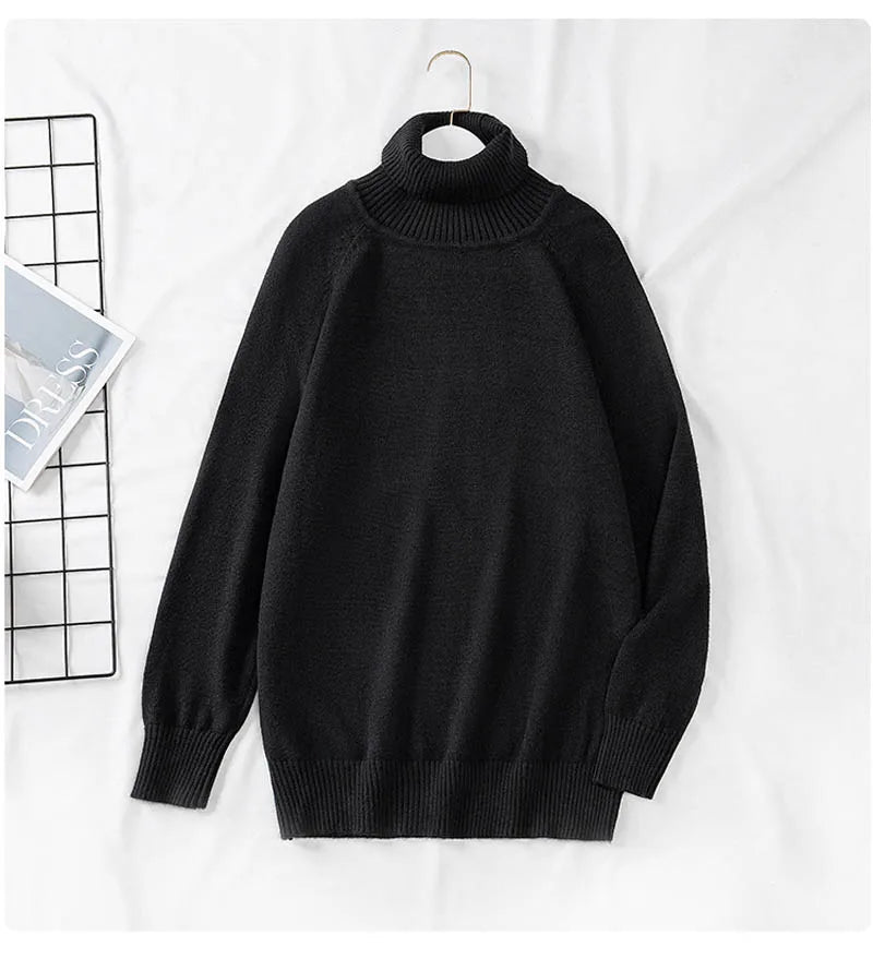 Plus Size 170Kg Women's Turtleneck Knitted Sweater – Loose Fit Pullover, Bust 160cm, Black/Red, 5XL-10XL