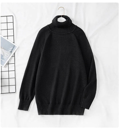Plus Size 170Kg Women's Turtleneck Knitted Sweater – Loose Fit Pullover, Bust 160cm, Black/Red, 5XL-10XL
