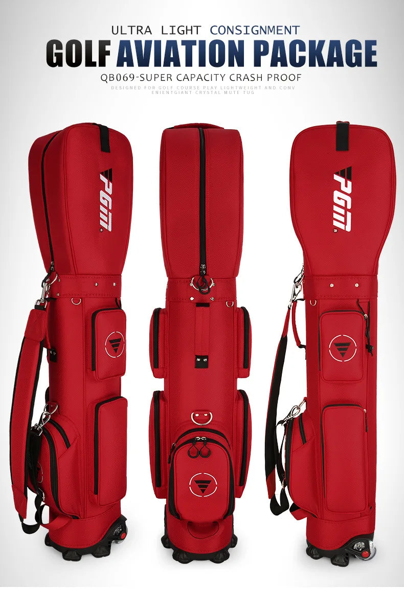 PGM Ultra-Light Golf Bag with Wheels QB069 – Large Capacity Sport & Aviation Bag with Multifunctional Ball Storage