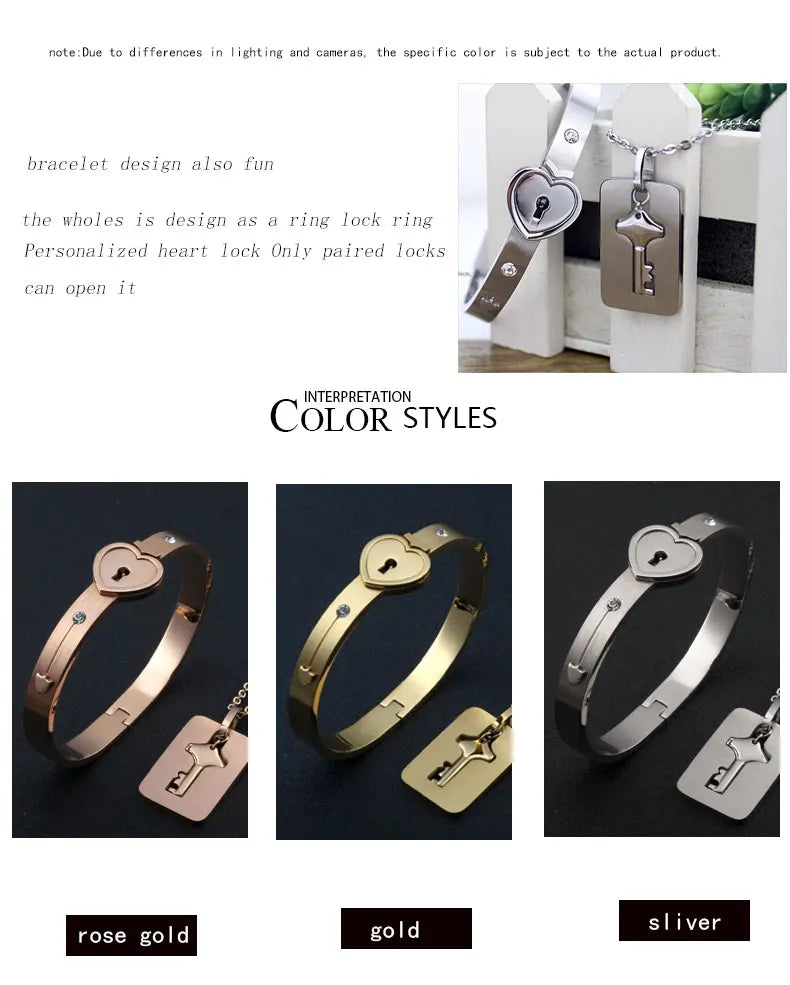 Couple Jewelry Set – Stainless Steel Love Heart Lock Bracelets & Key Pendant Necklace for Men & Women Gift