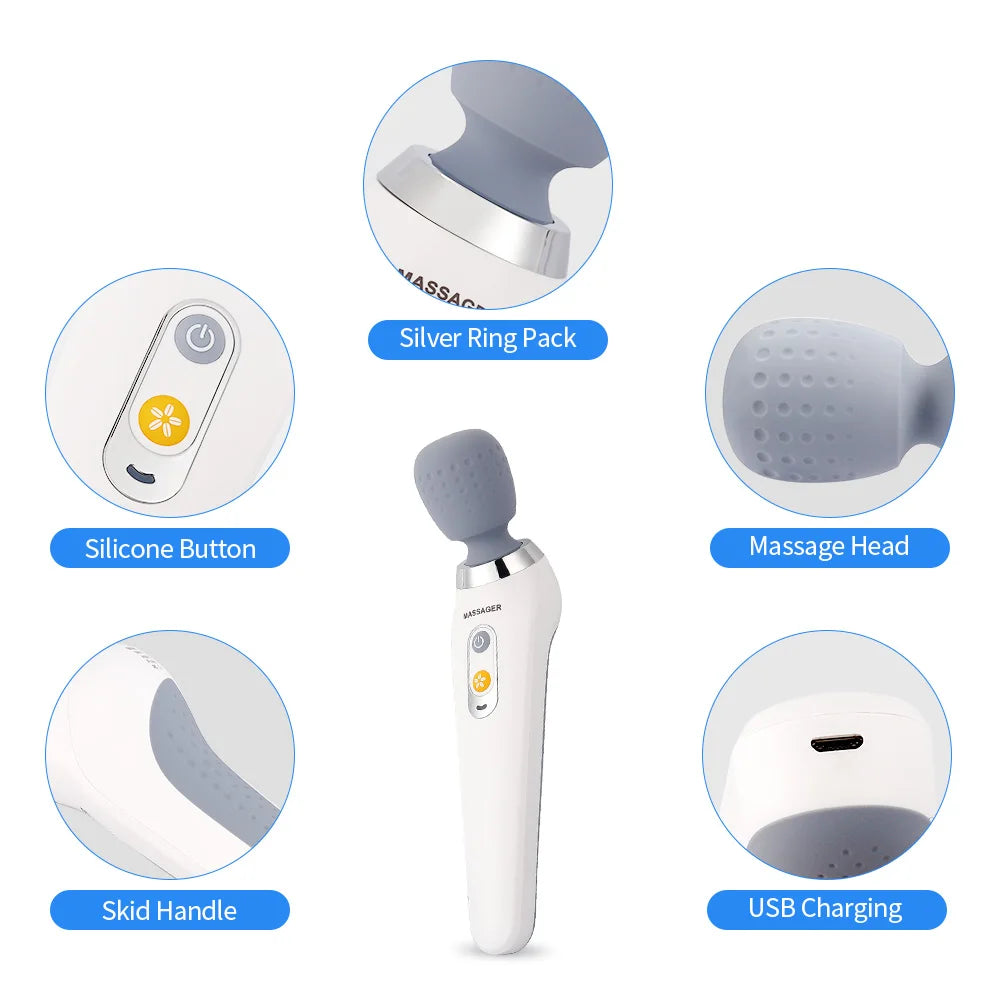 USB Handheld Electric Wand Massager – High-Frequency Deep Tissue Body, Neck & Back Muscle Relaxation Vibrator