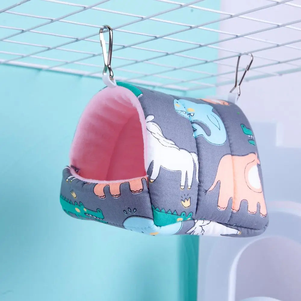 Cute Cartoon Rabbit & Squirrel Mini Pet Cage — Warm Winter Bed House for Hamsters, Mice, Rats & Guinea Pigs
