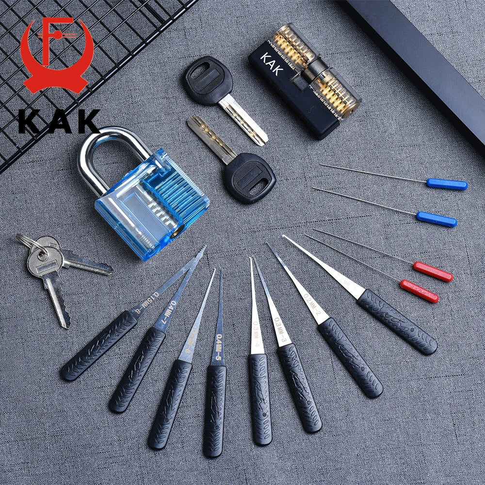 KAK Transparent Practice Lock Set - Cutaway Padlock Training Kit with Key Extractor Locksmith Tools