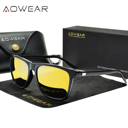 AOWEAR HD Night Vision Glasses – Polarized Yellow Lens Sunglasses for Men, Safe Driving Goggles