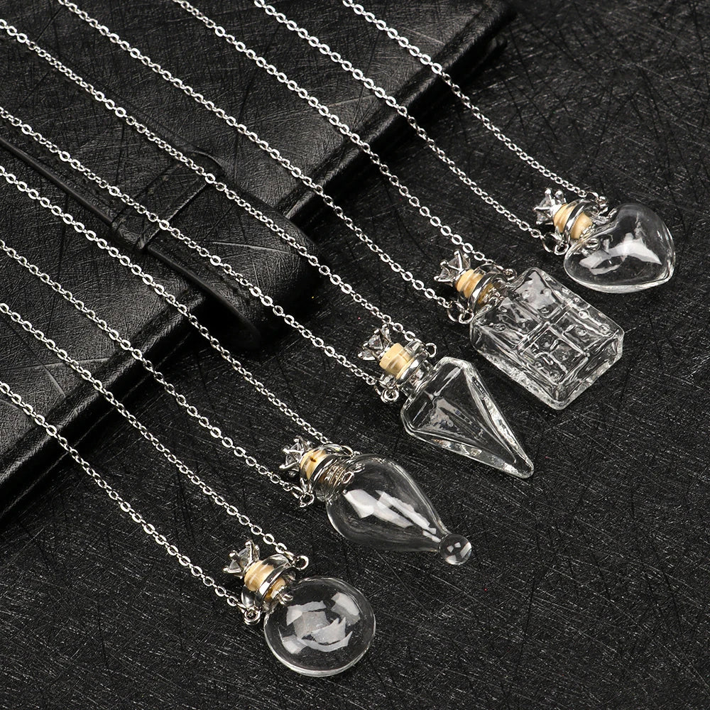 Openable Glaze Vial Pendant Necklace – Water Drop Heart Mini Perfume Bottle, Keepsake Jewelry Gift with Steel Chain