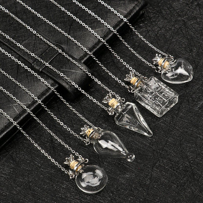 Openable Glaze Vial Pendant Necklace – Water Drop Heart Mini Perfume Bottle, Keepsake Jewelry Gift with Steel Chain