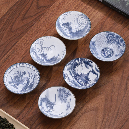 70ML Handmade Blue & White Porcelain Tea Cup – Dragon, Phoenix & Fish Pavilion Design for Chinese Kungfu Tea Ceremony