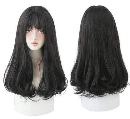7JHHWIGS Long Straight Light Brown Synthetic Wig with Bangs – Heat-Resistant Daily Wear Wig for Women