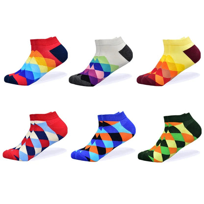 6 Pairs Colorful Novelty Ankle Socks - Harajuku Grid Space Cotton Casual Socks for Men & Women