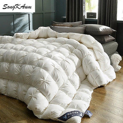 SongKAum White Goose Down Quilt - Luxury 100% Cotton Cover Hotel Style Twist Flower Duvet Comforter Bedding