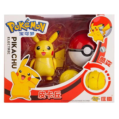 Genuine Pokémon Action Figures Set with Original Box – Pikachu, Charizard, Greninja, Pokéball Deformation Model Toys Gift