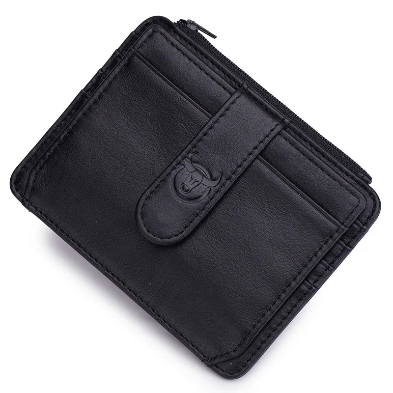 BULLCAPTAIN Genuine Leather RFID Zipper Card Holder – Slim Mini Wallet for Credit Cards & ID, Men’s Business Wallet