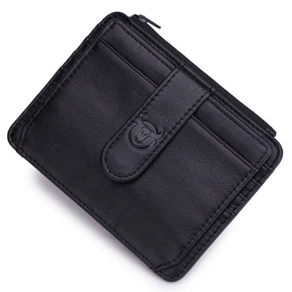 BULLCAPTAIN Genuine Leather RFID Zipper Card Holder – Slim Mini Wallet for Credit Cards & ID, Men’s Business Wallet