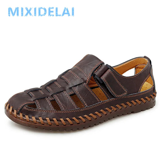 Genuine Leather Roman Men's Sandals - Summer Business Casual Outdoor Beach Wading Slippers Shoes Size 38-47