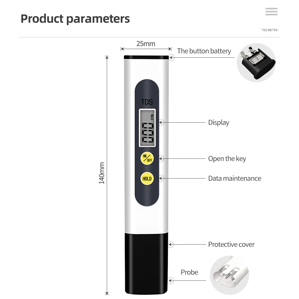 TDS & PH Meter - 0-9990ppm Digital Water Tester, 0.01 PH High Precision Pen for Aquariums & Filters, LCD PPM Monitor