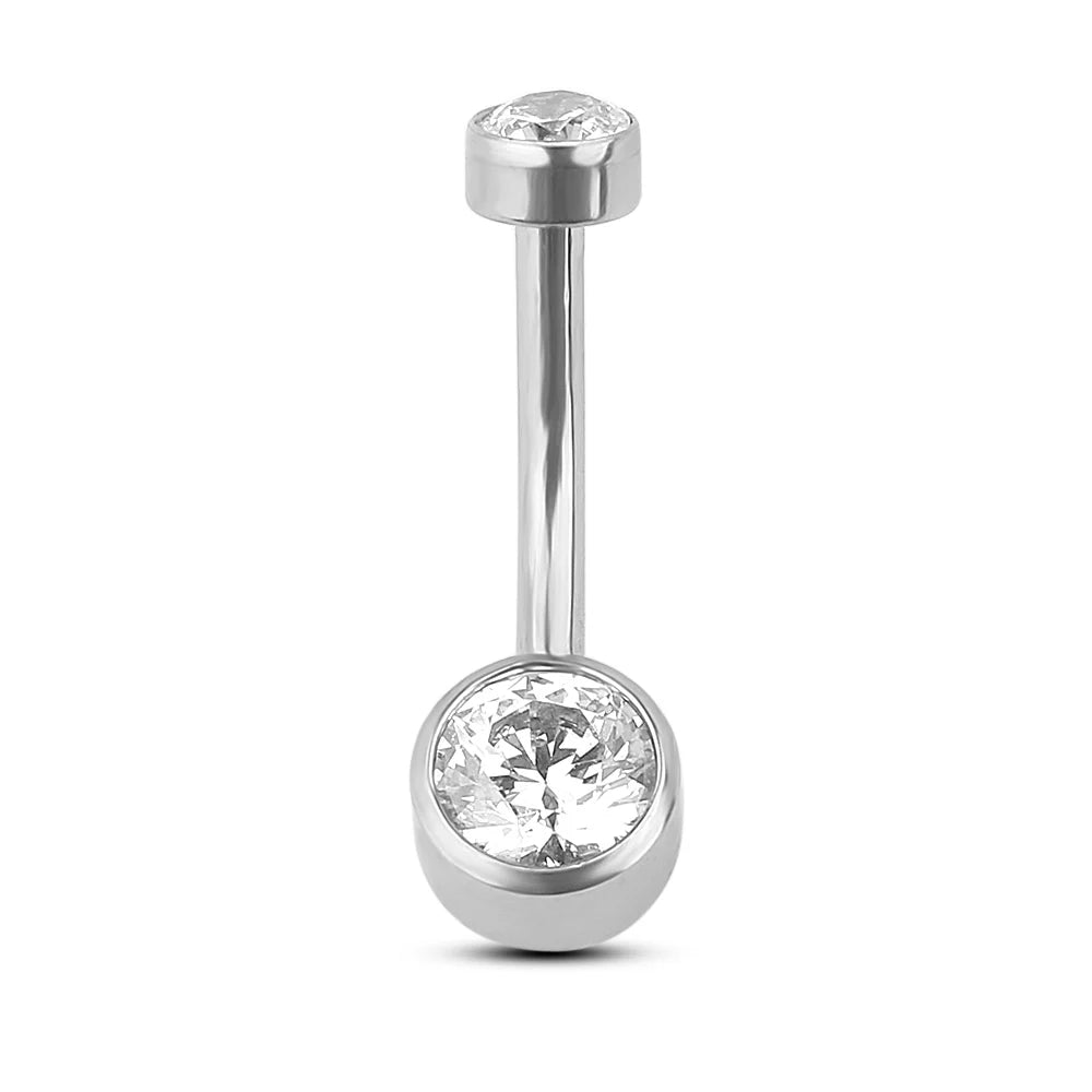 Right Grand ASTM F136 Titanium Belly Button Ring - 14G Internally Threaded Navel Piercing with Clear Zircon Bezel Body Jewelry