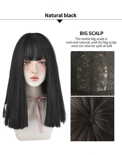 7JHHWIGS Long Straight Light Brown Synthetic Wig with Bangs – Heat-Resistant Daily Wear Wig for Women