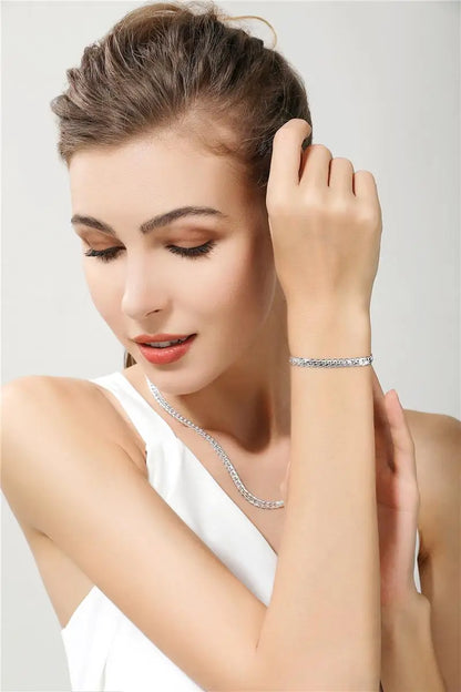 DOTEFFIL 925 Sterling Silver Side Chain Necklace & Bracelet – 6mm, 8-24 Inch, Fashion Charm Wedding Jewelry for Women & Men