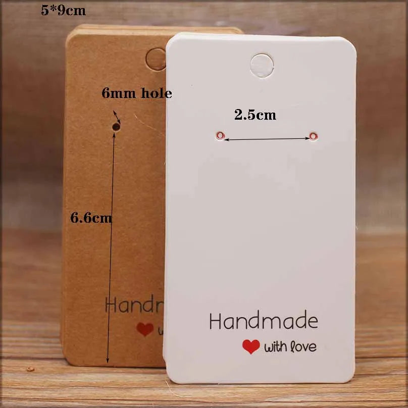 50PC Handmade Style Paper Earring Cards – DIY Jewelry Packaging in Brown & White, Multiple Sizes (5x5cm, 3x3cm, 5x9cm, 5x6.5cm, 5x7cm)