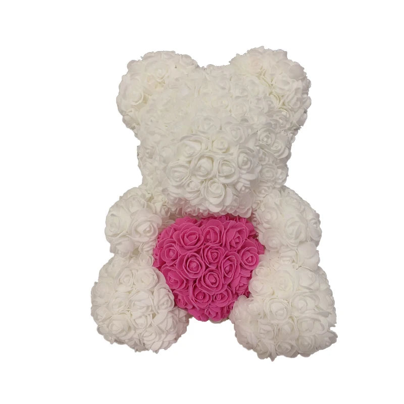 2024 40cm Rose Bear – Heart-Shaped Artificial Flower Teddy Bear for Valentine’s, Wedding, Birthday & Christmas Gifts