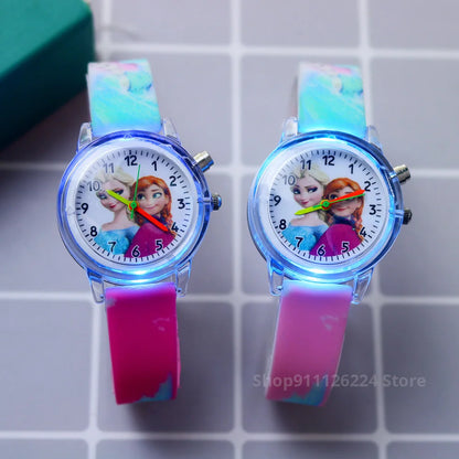 Disney Princess Elsa Kids Watch - Girls' Luminous Silicone Strap Wrist Watch & Toy Clock