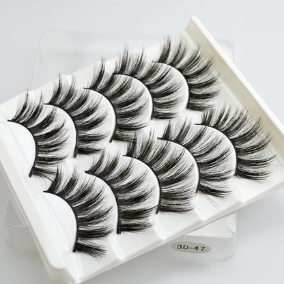 QSTY 5 Pairs 3D Mink False Eyelashes – Natural Long Dramatic Volume Black Lash Extensions