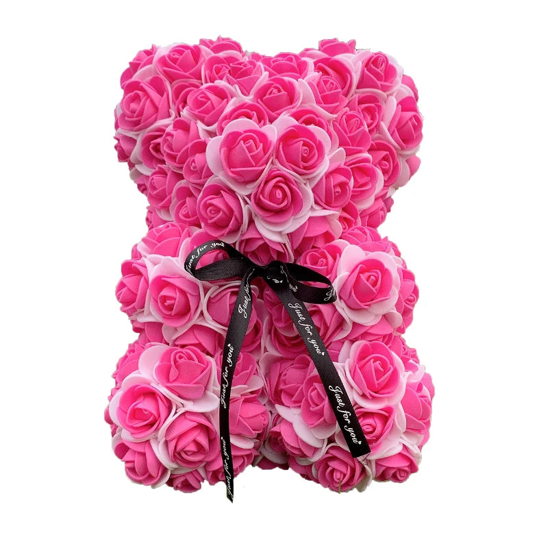 2024 40cm Rose Bear – Heart-Shaped Artificial Flower Teddy Bear for Valentine’s, Wedding, Birthday & Christmas Gifts