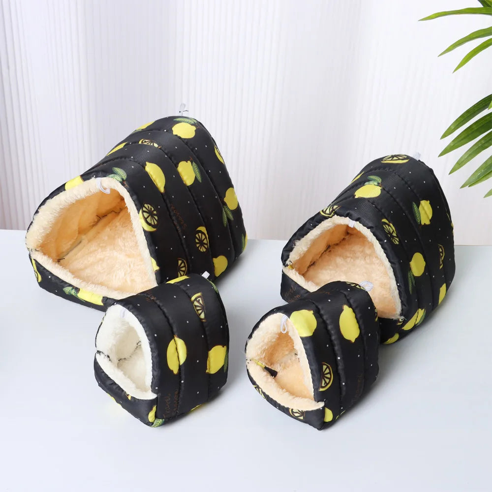 Cute Cartoon Rabbit & Squirrel Mini Pet Cage — Warm Winter Bed House for Hamsters, Mice, Rats & Guinea Pigs