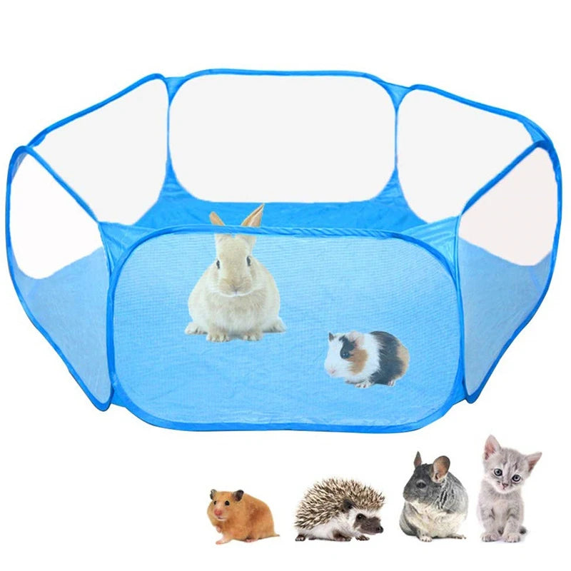 Portable Transparent Small Pet Cage – Foldable Playpen Tent for Hedgehogs, Dogs, Hamsters, Rabbits & Guinea Pigs