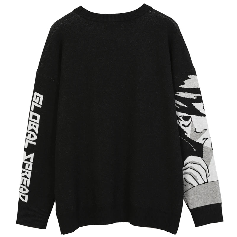 FGKKS Men's Anime Graphic Sweater - Vintage Harajuku Hip Hop Streetwear Cotton Knit Pullover