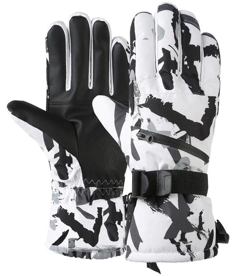 Winter Ski and Snowboard Gloves – Waterproof PU Leather, Non-Slip Touch Screen, Fleece Warmth for Motorcycle and Cycling