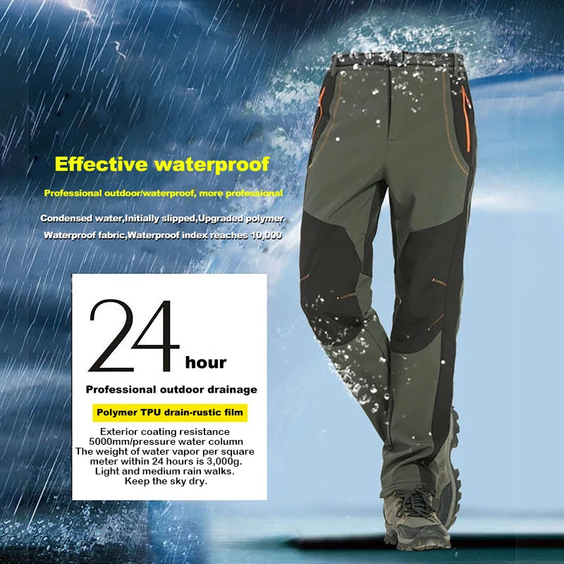 LNGXO Men’s Fleece Hiking Pants – Thick Warm Winter Waterproof & Windproof Soft Shell Ski, Trekking, and Camping Trousers