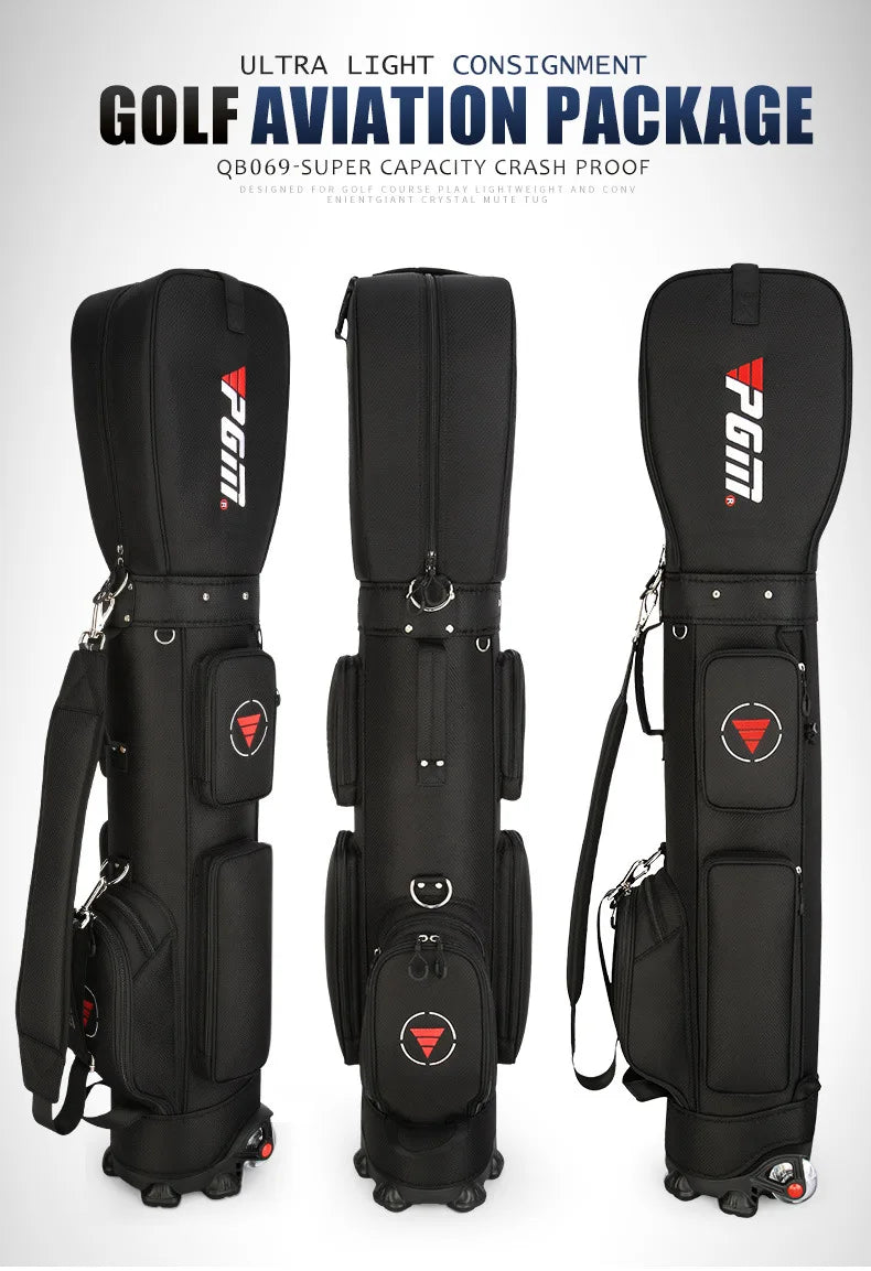 PGM Ultra-Light Golf Bag with Wheels QB069 – Large Capacity Sport & Aviation Bag with Multifunctional Ball Storage