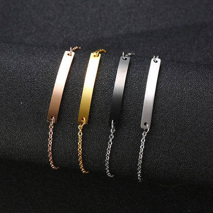 Elegant Personalized ID Bar Bracelet – 5mm Stainless Steel Link Chain for Women with Custom Name or Quote