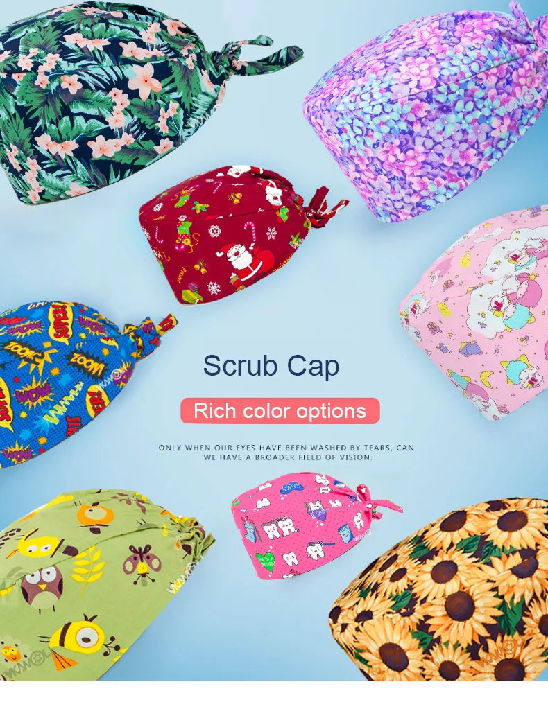 Printed Scrub Cap for Pet Grooming – Work Skull Cap & Women’s Scrubs Hat Accessories