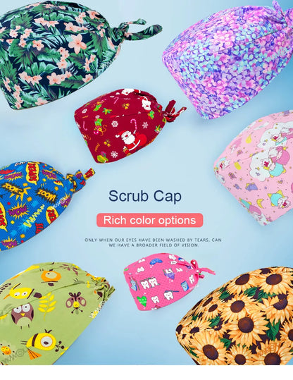 Printed Scrub Cap for Pet Grooming – Work Skull Cap & Women’s Scrubs Hat Accessories