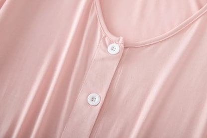 Women’s Modal Short-Sleeve Night Dress – Mid-Length Cotton Sleep Top with Buttons, Plus Size Pajamas
